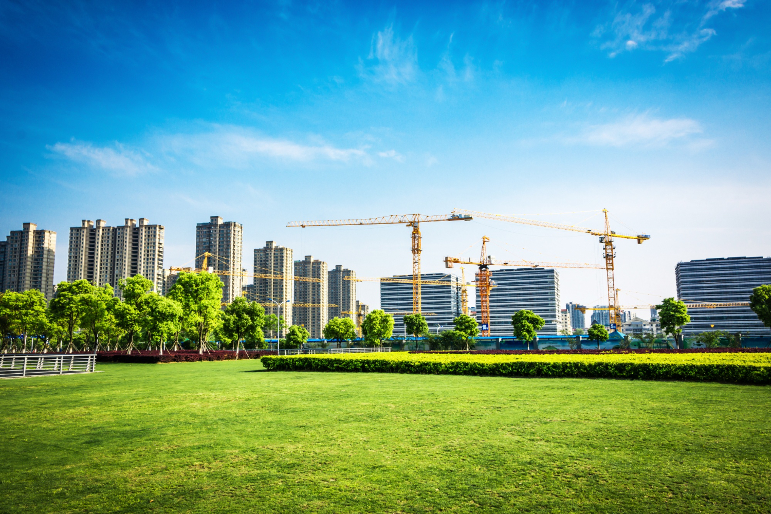 Construction site with building structure and crane