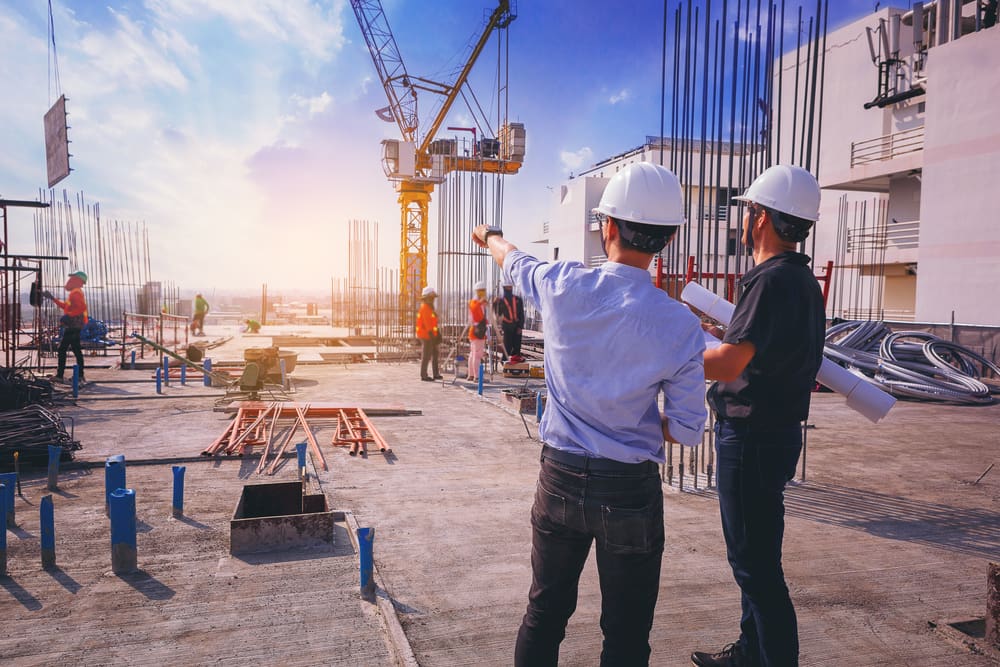 Construction crew working on a multi-storey building structure