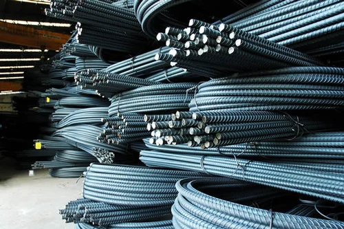 Bundles of TMT steel reinforcement bars (sariya)